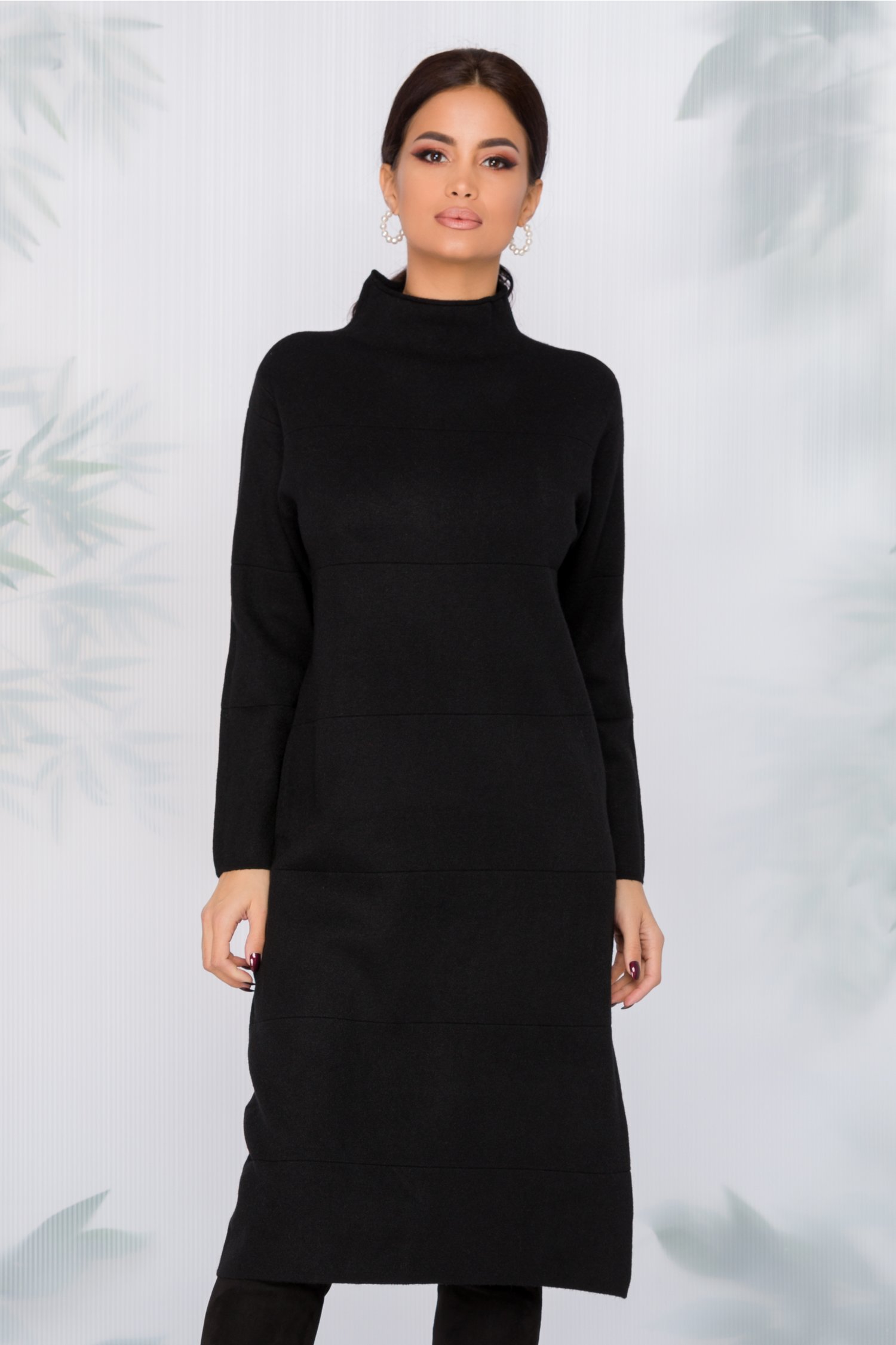 Rochie Aria neagra din tricot cu dungi in relief