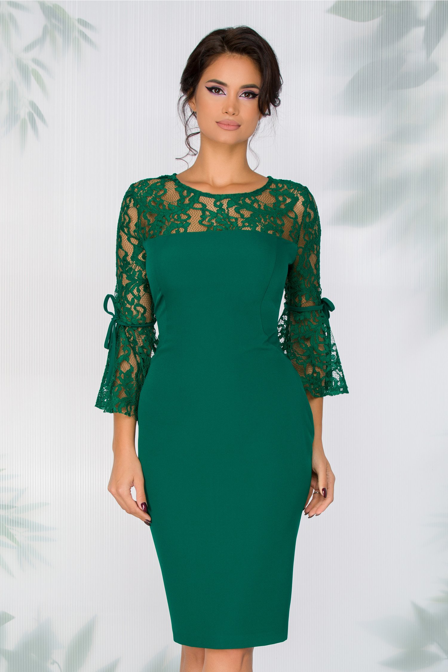 Rochie Crina verde cu dantela - Rochii
