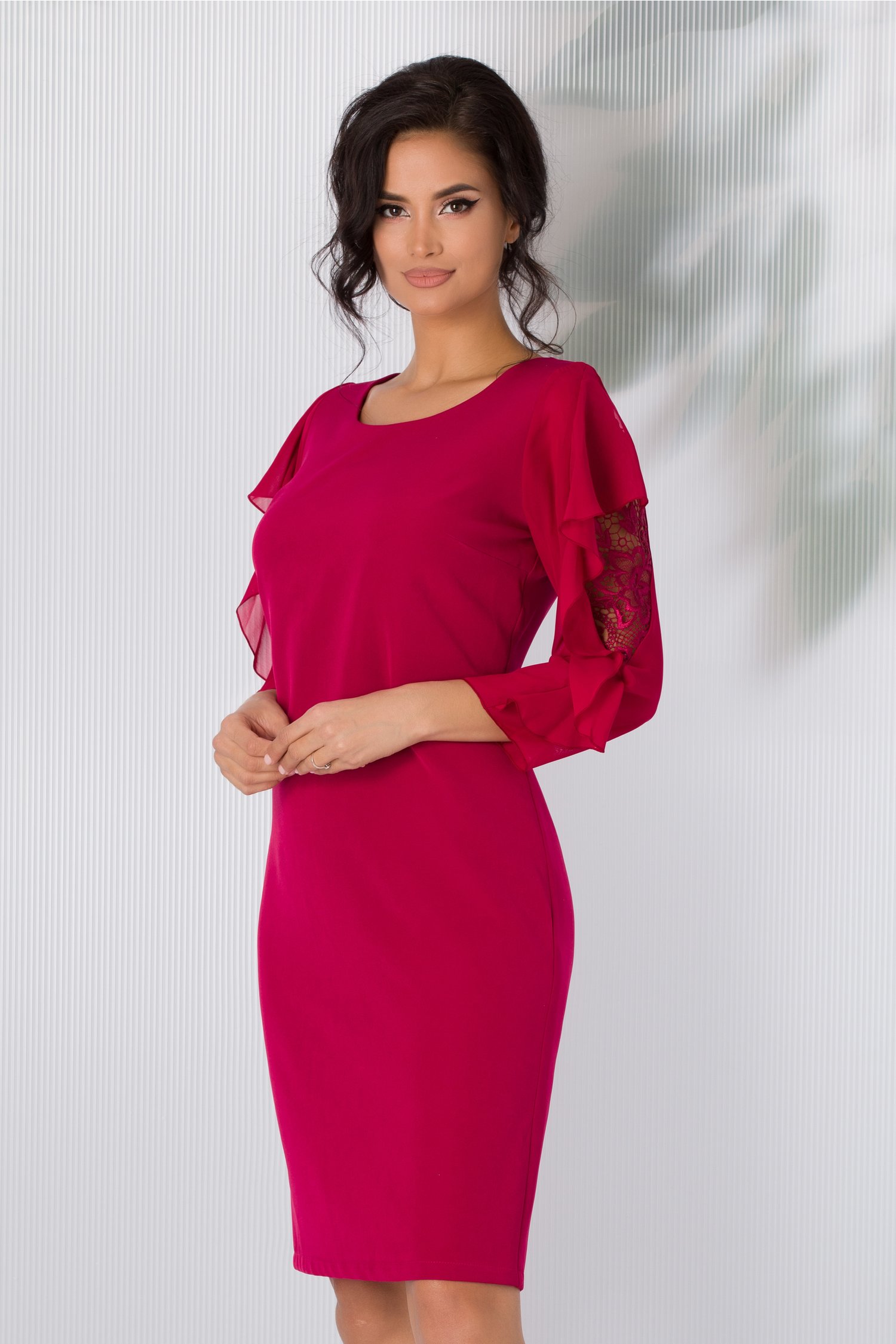 Rochie Engrail burgundy de ocazie cu broderie la maneci