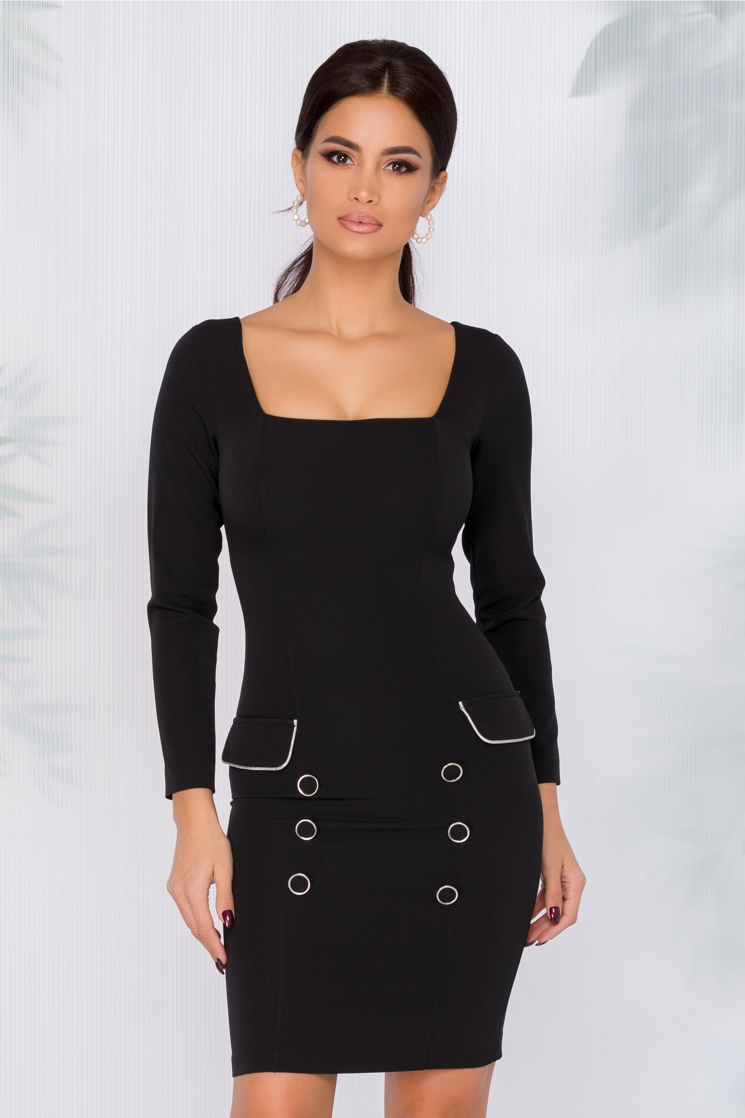 Rochie Gilia neagra cu maneci lungi