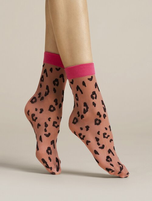 Sosete roz cu animal print fiore amalia 20 den