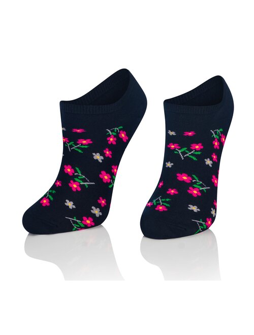 Sosete scurte negru cu flori roz intenso 013 wz41