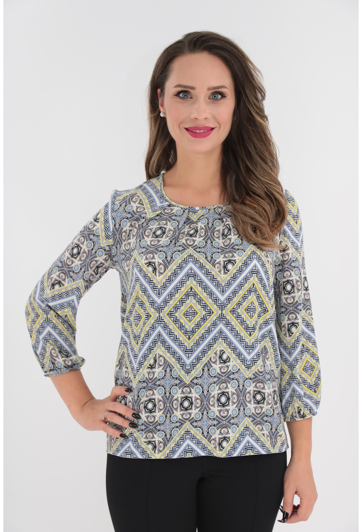 Bluza cu imprimeu geometric bleu-galben