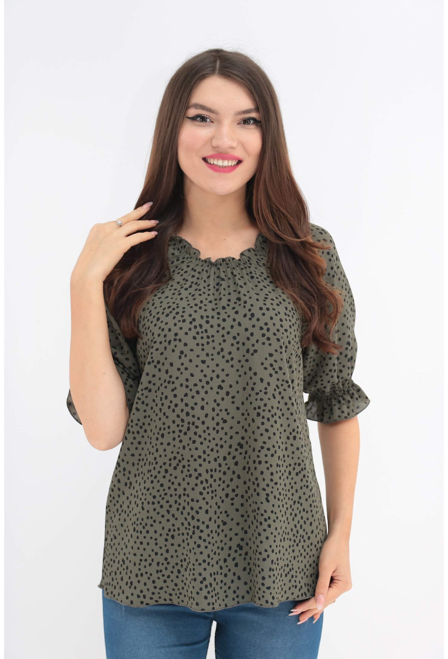 Bluza olive cu buline mici negre