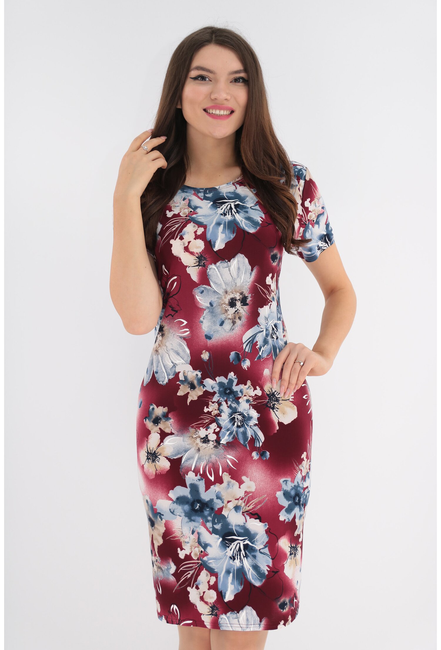 Rochie bordo cu print floral maxi bleu