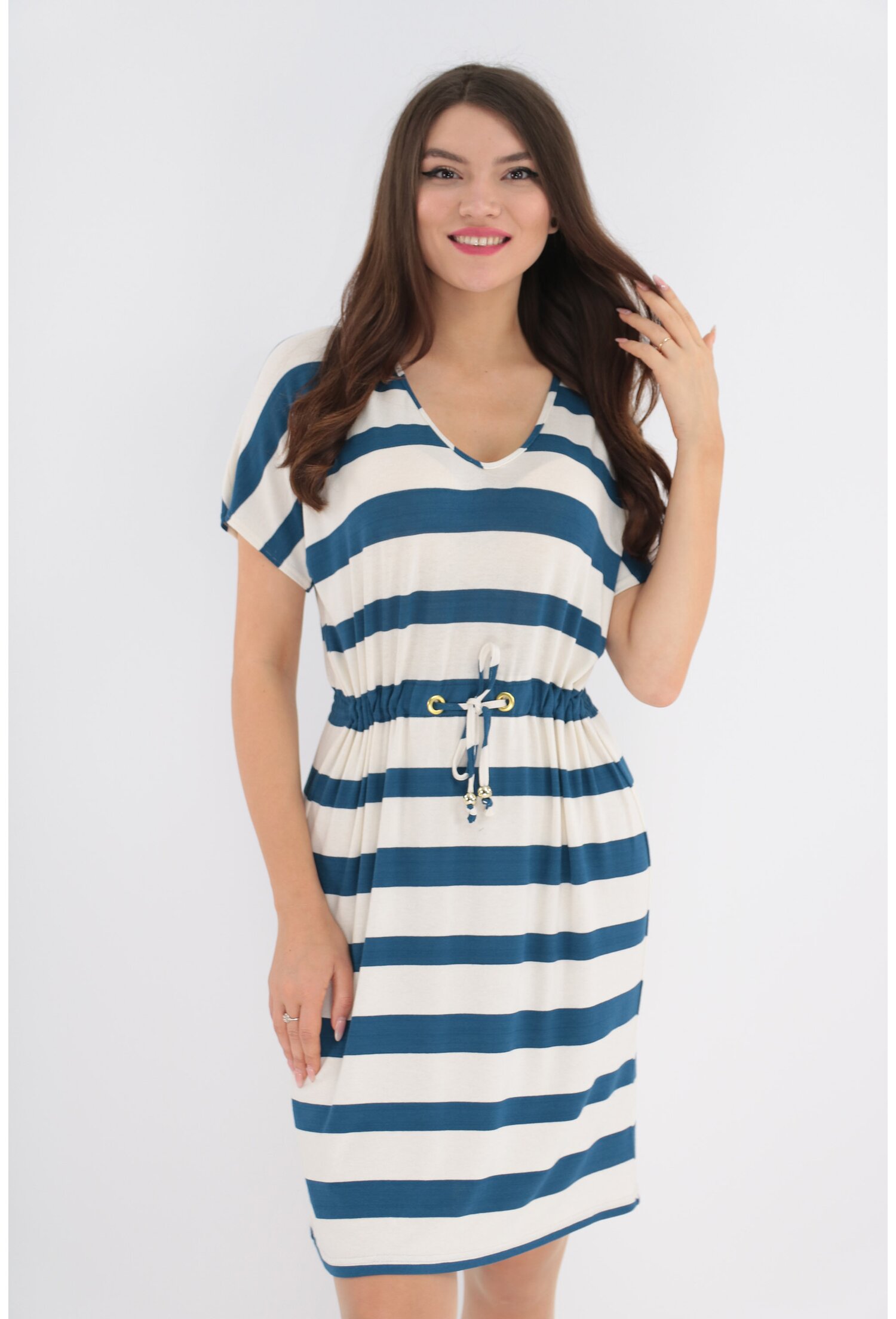Rochie casual cu dungi orizontale albastre