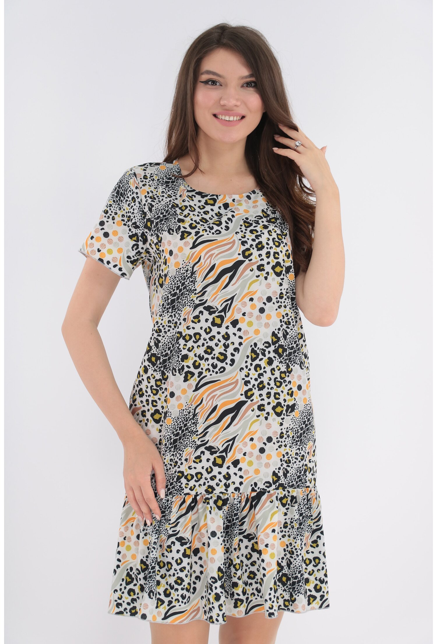 Rochie cu animal print negru si caramiziu