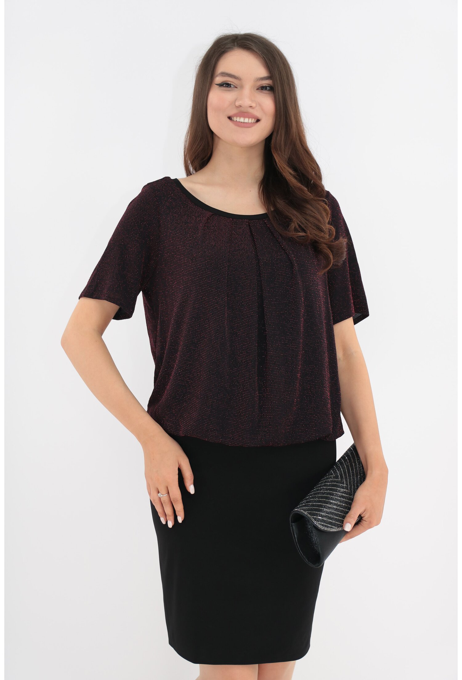 Rochie de ocazie neagra cu fir metalic rosu