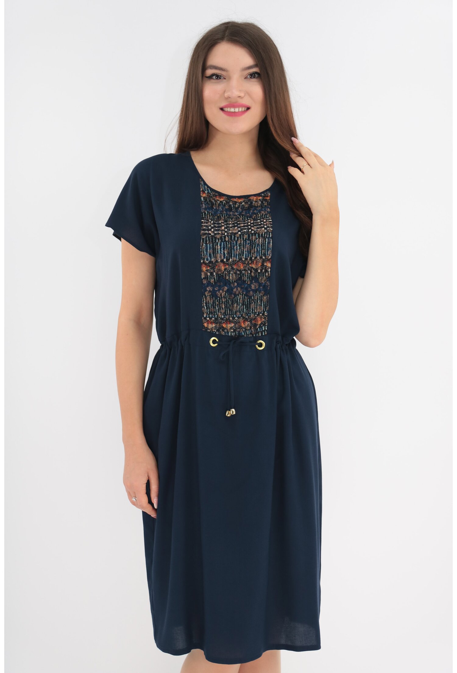 Rochie de zi bleumarin cu insertii din dantela