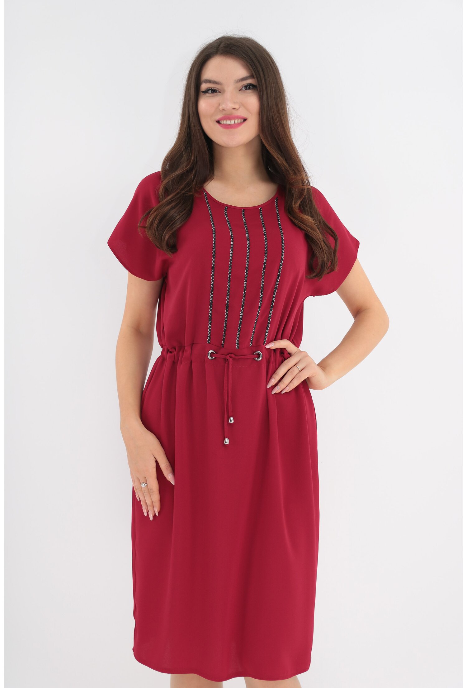 Rochie de zi bordo cu insertii argintii