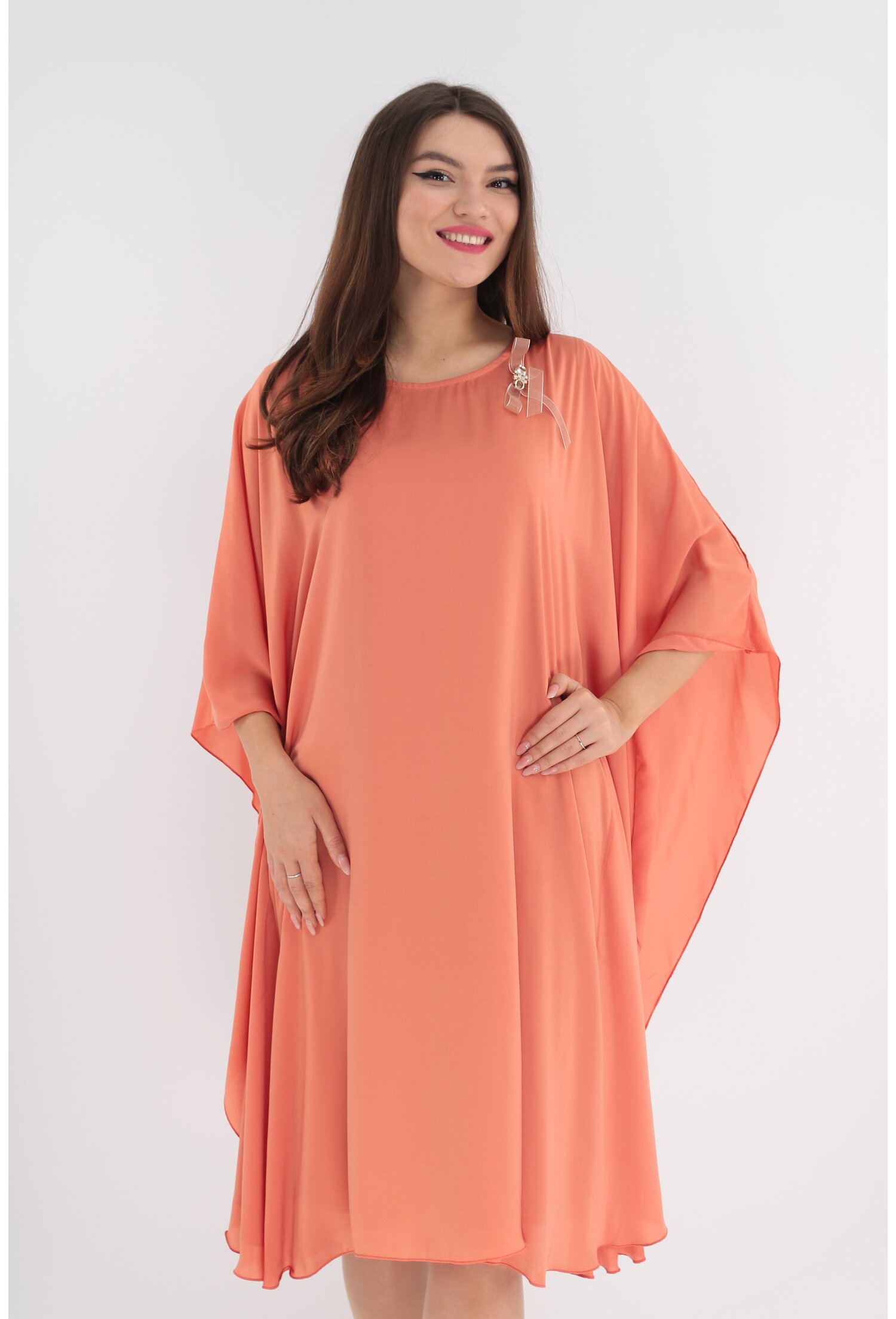 Rochie din voal roz-piersica