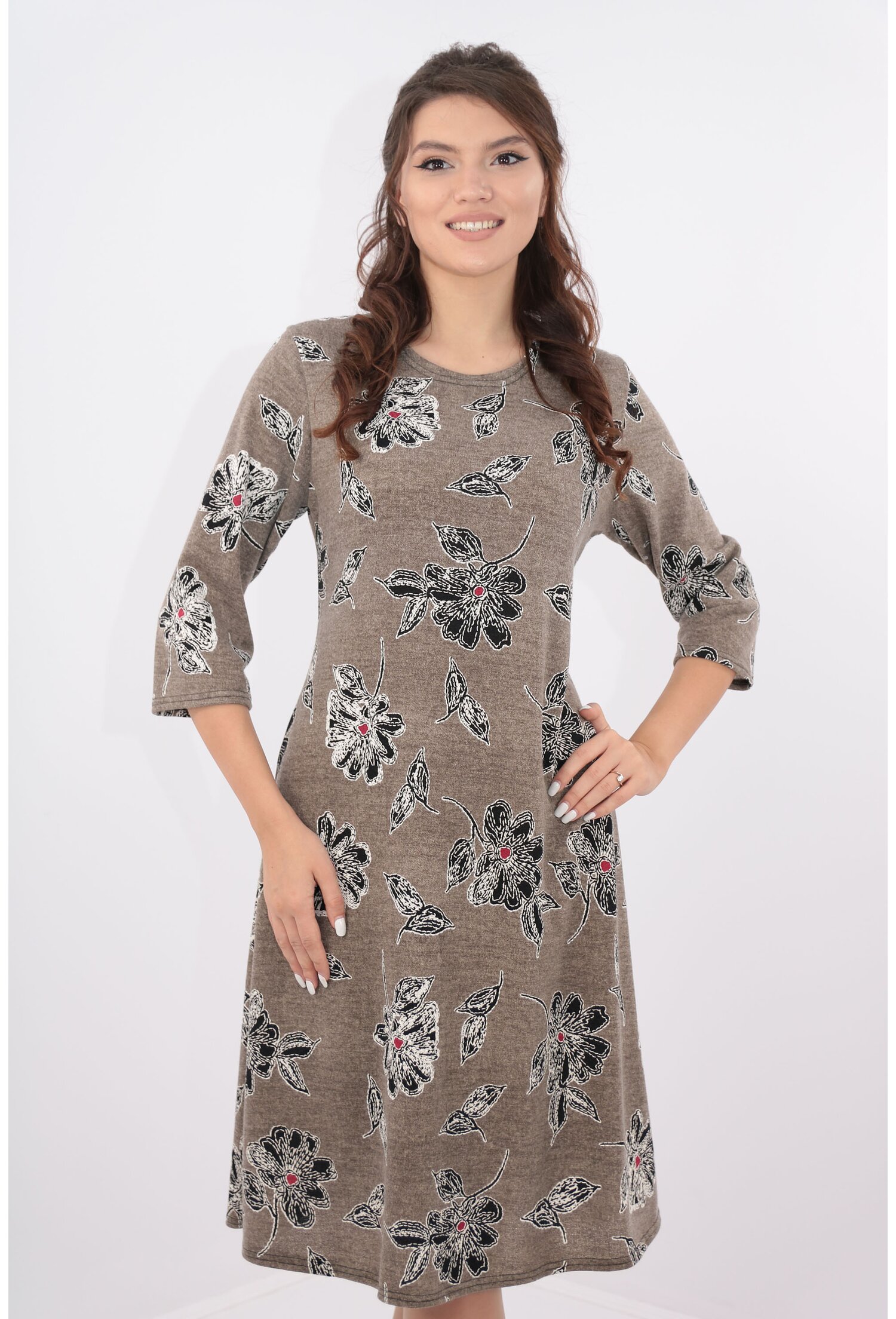 Rochie lejera cafenie cu desen floral