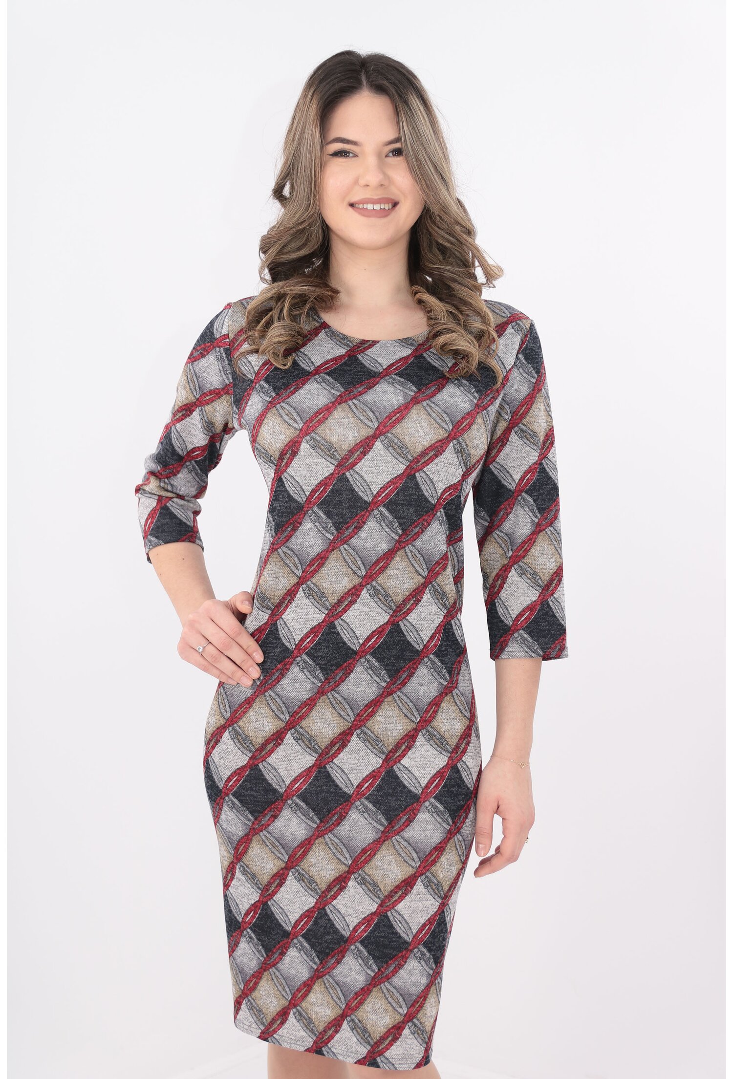 Rochie office cu print romburi
