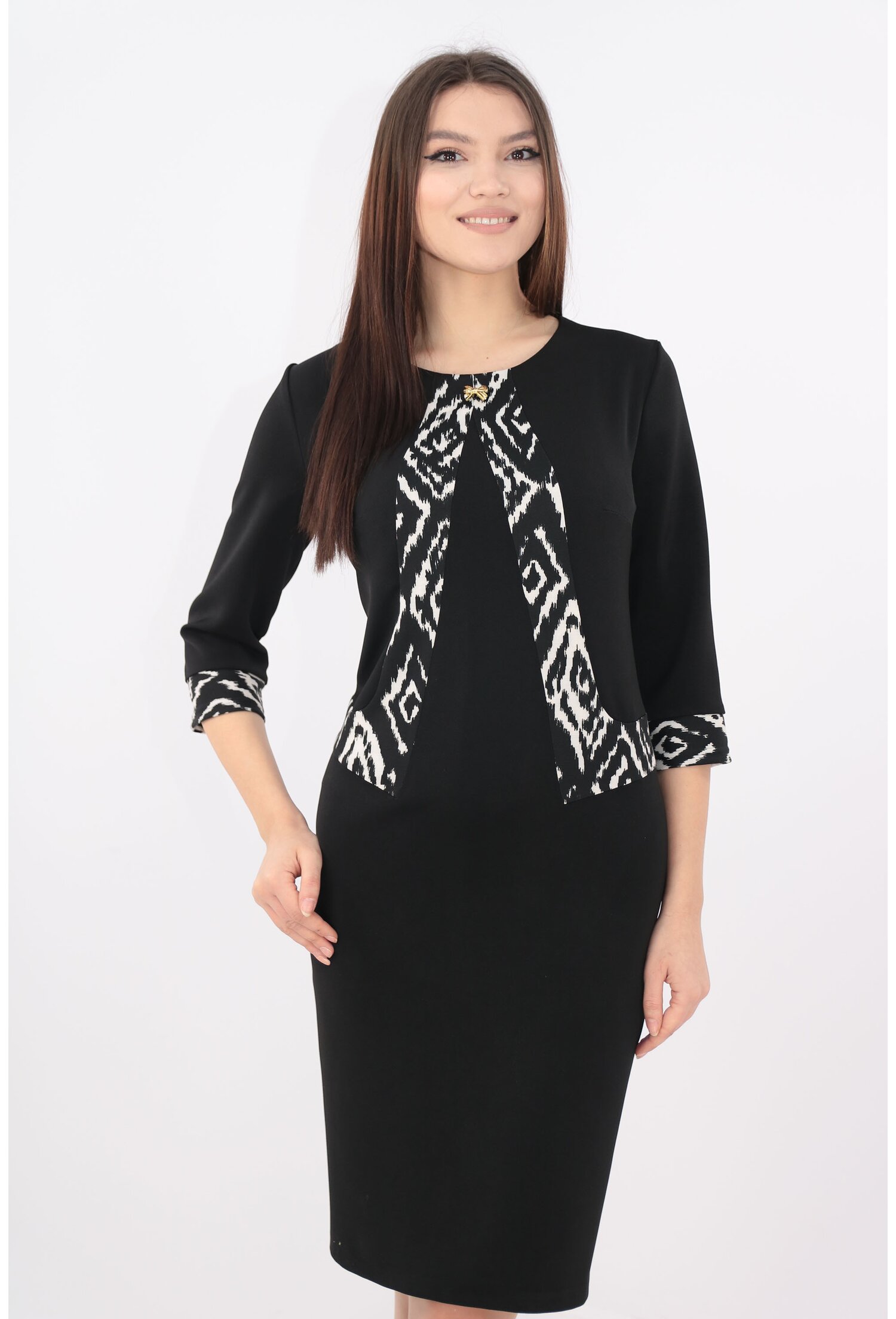 Rochie office neagra cu garnitura model abstract